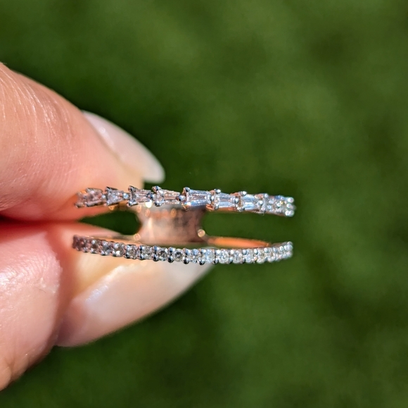 14K Yellow Gold Baguette and Round Spaced Diamond Wide Band Ring - Picture 4 of 10